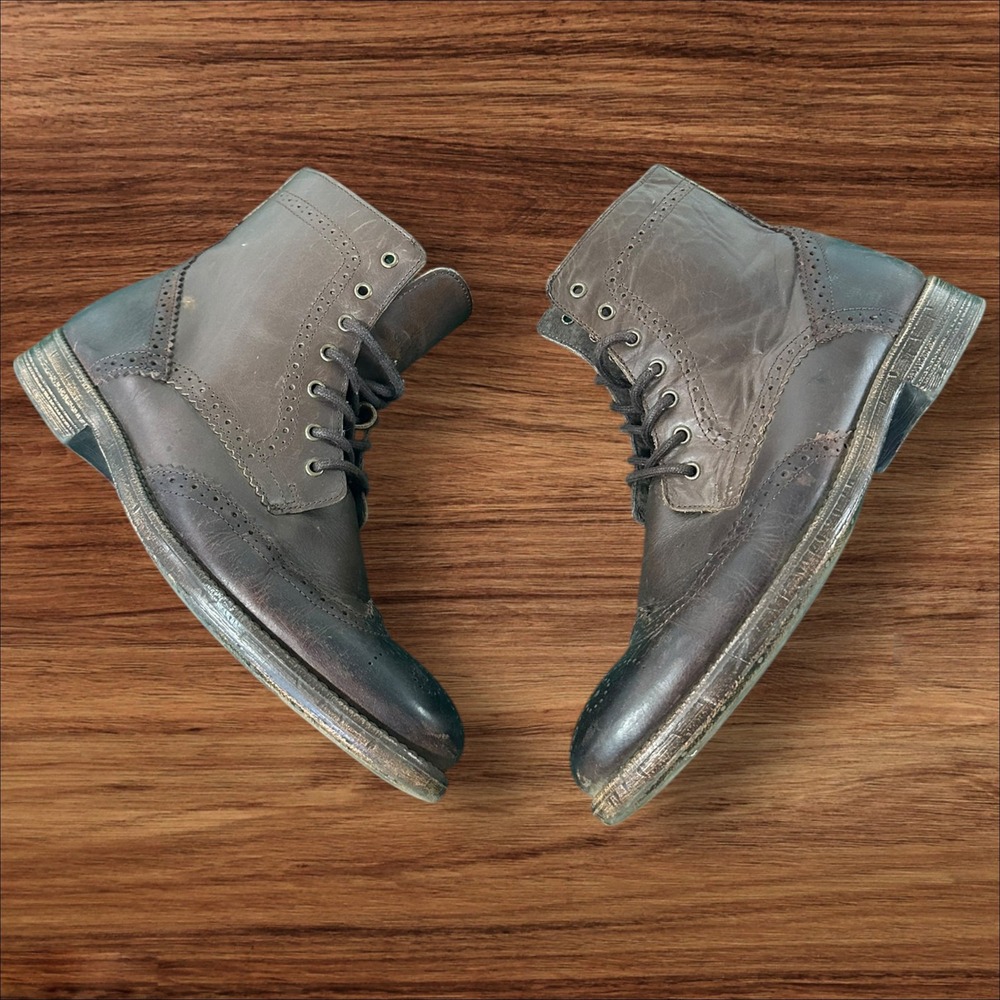 Vintage Leather Wingtip‎ Boots Mens Size 9D Ankle Lace Up Zip Brown Casual